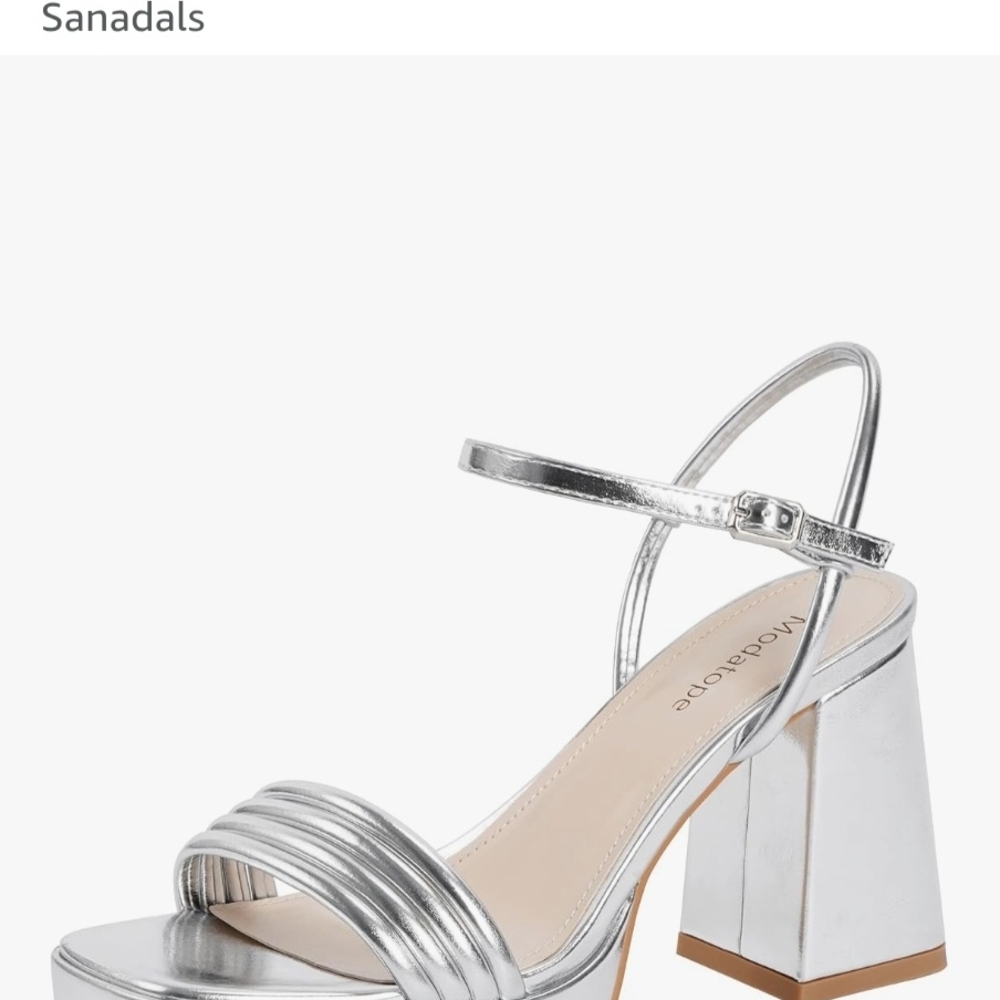 Chic Silver Block Heel Sandals